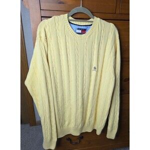 Tommy Hilfiger Sweater Size Large Yellow Cotton Cable Knit Pullover Preppy